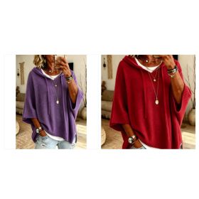 Womens Knitted New-Style Hooded Drawstring Sweater (Option: Red and Purple-XL)