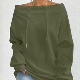 Women's Loose Casual Drawstring Off-the-shoulder Off-shoulder Top (Option: Green-2XL)