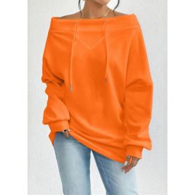 Women's Loose Casual Drawstring Off-the-shoulder Off-shoulder Top (Option: Orange-2XL)
