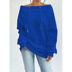 Women's Loose Casual Drawstring Off-the-shoulder Off-shoulder Top (Option: Blue-2XL)
