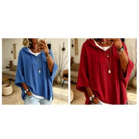 Womens Knitted New-Style Hooded Drawstring Sweater (Option: Red and Blue-2XL)