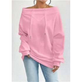 Women's Loose Casual Drawstring Off-the-shoulder Off-shoulder Top (Option: Pink-4XL)