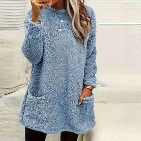 Women's Long Sleeved Pocket Plush Hoodie T-shirt (Option: Blue-XL)