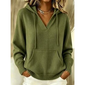 Kangaroo Pocket Knitted Hooded Drawstring Sweatshirt (Option: Army Green-L)