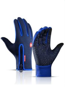 Winter Gloves Touch Screen Riding Motorcycle Sliding Waterproof Sports Gloves With Fleece (Option: Blue-S)