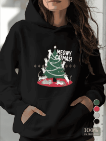 Teediy Cats Christmas MEOWY CATMAS  Original Womens Sweatshirts Hoodies Casual Comfy Fall Fashion Outfits Clothes (Option: Black-L)
