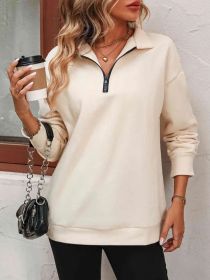 Women's Fashion Half Long-sleeve Zipper Sweatshirt Fashion Pullover (Option: Apricot-S)