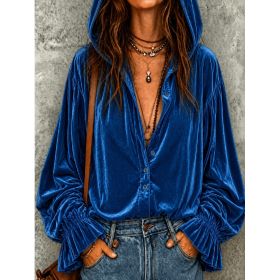 Loose Drawstring Hooded Sweatshirt (Option: Navy Blue-L)