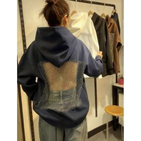 Women's Hooded Sportswear Casual Long Sleeved Shirt (Option: Dark Blue-XL)