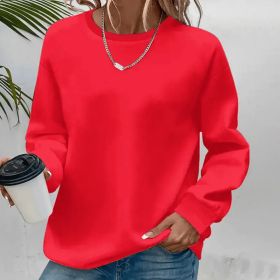 Women's Solid Color Casual Pullover Sweatshirt - Minimalist Round Neck Long Sleeve Top For Spring&Fall (Option: Red-M)
