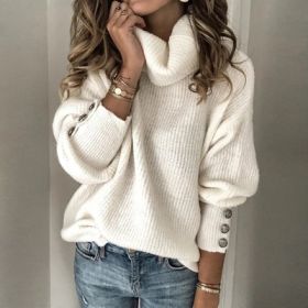 Autumn And Winter Women's Sweatshirt, High Collar Knitted Shirt, Top (Option: White-5XL)
