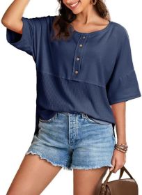 Women's Waffle Knit Top Fashion (Option: Blue-XL)