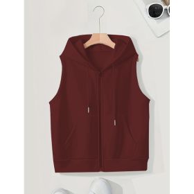Women's Sleeveless Slim-fit Cardigan Zip Sweater (Option: Wine Red-XL)