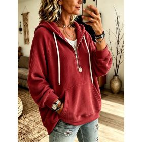 Womens Half-Placket Pullover Corduroy Hoodie (Option: Red-S)