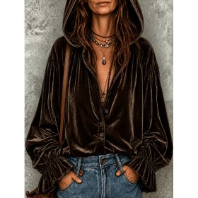 Loose Drawstring Hooded Sweatshirt (Option: Brown-2XL)