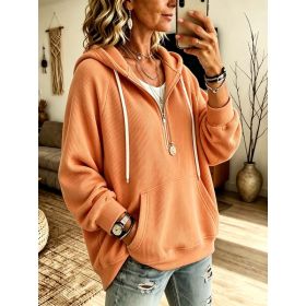 Womens Half-Placket Pullover Corduroy Hoodie (Option: Orange-XL)