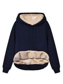 Warm Berber Fleece Pocket Hooded Sweatshirt Coat (Option: Sapphire Blue-S)