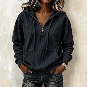 Womens Casual Long-sleeve Hooded Sweatshirt With Pockets And A Zipper (Option: Black-L)