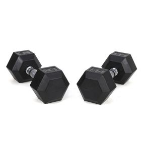 25LB (2piece)HDRS  Rubber Coated Solid Cast Iron Dumbbell with Contoured Chrome Handle, Hexagon Head【Support for self-pickup face sheet, daily fa (Option: 65913231)