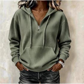 Womens Casual Long-sleeve Hooded Sweatshirt With Pockets And A Zipper (Option: Army Green-2XL)