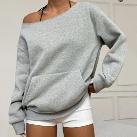 Fashionable Pullover Crew-Neck Off-Shoulder Sweatshirt For Women (Option: Light grey-L)