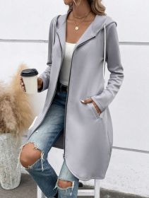 Personality Street Zip Hooded Long Velvet Lining Sweatshirt (Option: Gray-S)