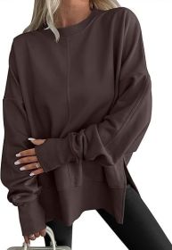 Fashion Casual Round Neck Pullover Loose Sports Long-sleeved Sweater (Option: Coffee-S)
