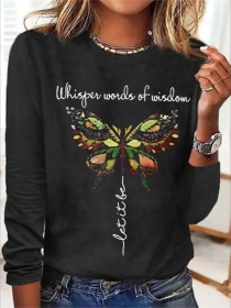 Women's Printed Long Sleeve Hoodless Sweatshirt (Option: Black-S)