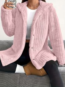 Hooded Loose Plush Coat Women's Regular Sleeve (Option: Pink-S)