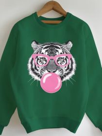 2025 New Women's Comfortable Green Tiger Bubble Gum Pattern Sports Shirt, Long Sleeve Hoodie, Perfect Choice For Autumn And Winter Fashion Women' (Option: XXL)