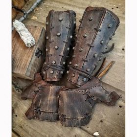 Rivet Lace-up Medieval New Retro Boxing Glove (Color: Dark Brown)