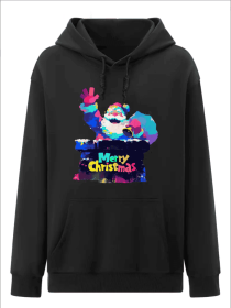Women'S Fashion Christmas Graffiti Santa Claus Print Hoodies Long Sleeve Hood Sweatshirt Loose Fit Tops Fall Streetwear (Option: Black-M)