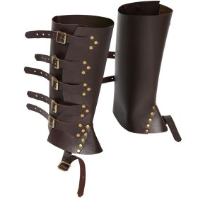 Medieval Renaissance Knight PU Leather Punk Leggings Boots Shoe Cover (Color: Dark Coffee Color)
