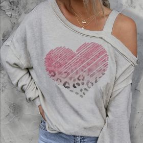 Ladies' Off Shoulder Long Sleeved Printed Love Hoodie (Option: grey-XL)