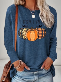 Women's Printed Long Sleeve Hoodless Sweatshirt (Option: Blue-S)