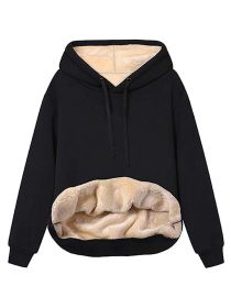 Warm Berber Fleece Pocket Hooded Sweatshirt Coat (Option: Black-S)