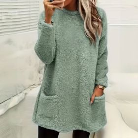 Women's Long Sleeved Pocket Plush Hoodie T-shirt (Option: Light green-S)