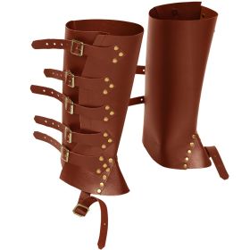 Medieval Renaissance Knight PU Leather Punk Leggings Boots Shoe Cover (Color: Yellowish Brown)