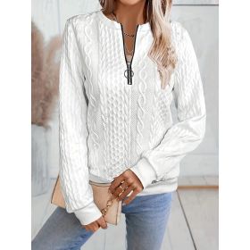 Women's Textured Half Zip Pullover Tops Casual Long Sleeve Crewneck Sweatshirts (Option: White-M)