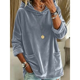 2026 New European & American Casual Solid Color Fleece Hoodie, Women Loose Long Sleeve Pullover Sweatshirt (Option: Huise-XL)