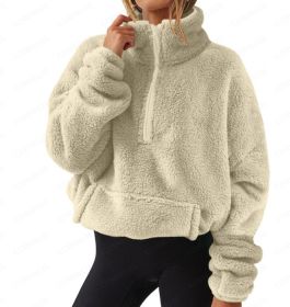 European And American Velvet Fleece-lined Women's Half Zipped Stand Collar Sweater (Option: Apricot-S)