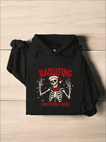 Radiology Funny Christmas Hoodie, Radiating Xmas Cheer Hoodie, Holiday Season Rad Technician Hoodie, Xray Spooky Skeleton Hoodie, Gift For Nurse (Option: Black-M)