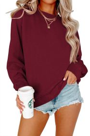Solid Color Crew Neck Coat Long Sleeve Hoodie (Option: Wine Red-L)