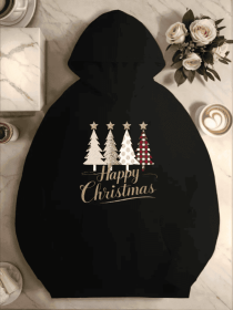 Trees Happy Christmas Women's Plus Size Hoodies (Option: Black-S)