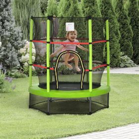 Φ5FT Kids Trampoline with Enclosure Net for Age 3 to 6 Years (Option: Green-770x330x220 mm)