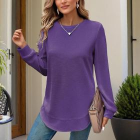 Women's Elegant Solid Color Long Sleeve Crewneck Sweatshirt, Casual Basic Pullover Top For Spring And Fall (Option: Purple-S)