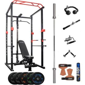 210lb Home Gym sets Multi-functional Power Cage,Home Adjustable Pullup Squat Rack 1000Lbs Capacity Comprehensive Fitness Barbell Rack (Option: 25912673)