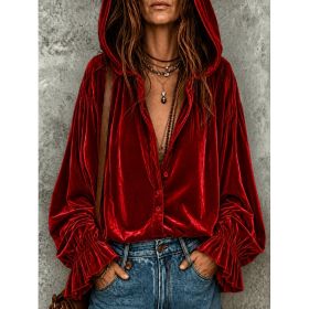 Loose Drawstring Hooded Sweatshirt (Option: Red-S)