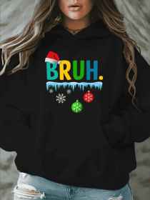 Women'S Plus Size Christmas Sweatshirt - Casual Hoodie  Alphabet Print, Oversized Hooded Pullover With Pockets For Fall Winter (Option: Black-S)