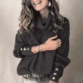 Autumn And Winter Women's Sweatshirt, High Collar Knitted Shirt, Top (Option: Black-XXXXL)